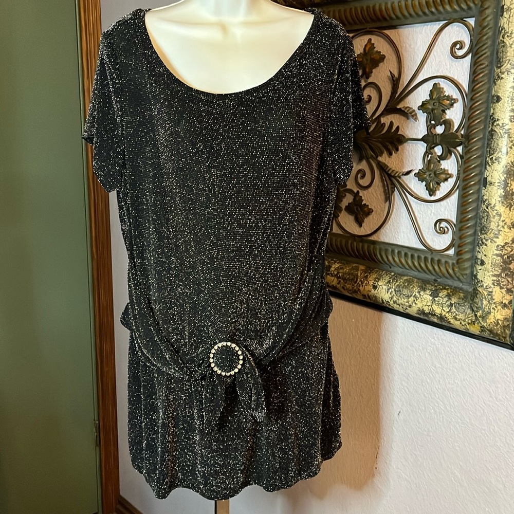 # 24 Perceptions New York Classy Dressy Metallic Glittery Black Top Sz 18